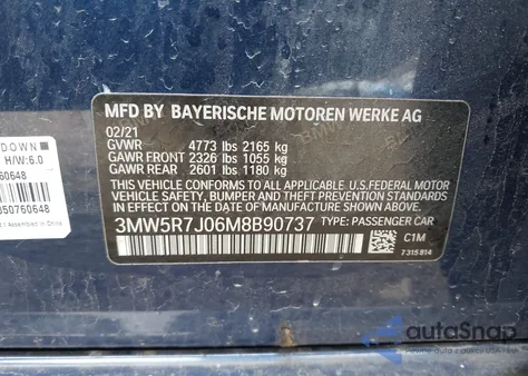 2021 BMW 330I xDrive z USA, uszkodzony, nr VIN 3MW5R7J06M8B90737